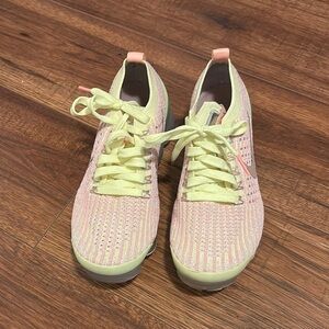 Nike Pink and Yellow Sneakers with Knitted Upper and Bright Laces